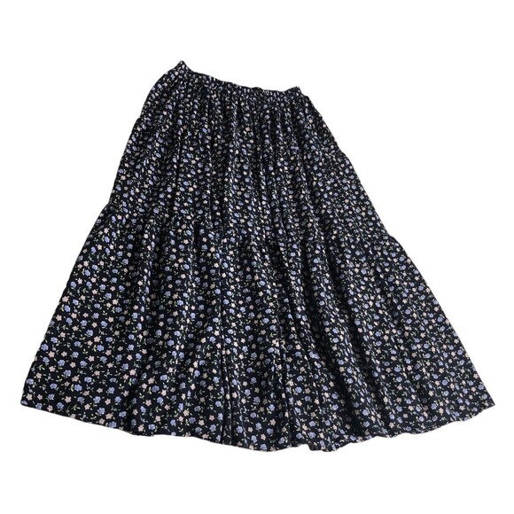 Vintage Enywear Enytime Skirt OS Petite Blue Floral Tiered Midi Cottagecore Boho - Picture 2 of 14